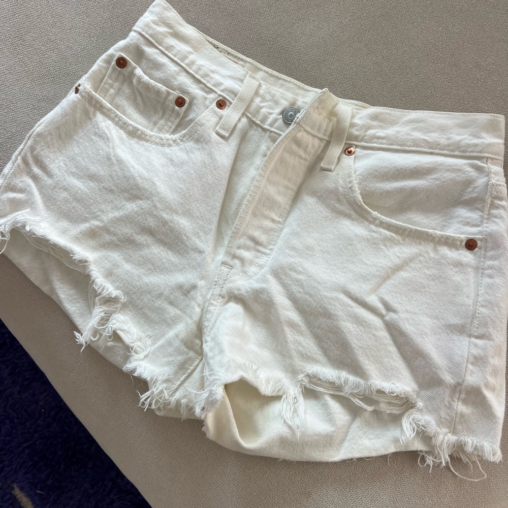 Levi's White Frayed Jean Shorts